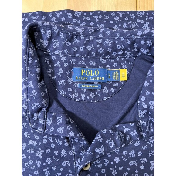 Polo Ralph Lauren Mens Size L Polo Shirt Blue Short Sleeve Floral Embroidered - Picture 12 of 13
